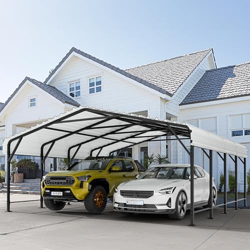 JY QAQA 20 x 20 FT Metal Carport Kits with Galvanized Steel Roof