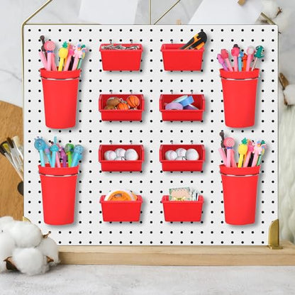 20 Pcs Pegboard Bins and Cups with Hooks and Loops Peg Assortment Organizer Accessories Various Tool Organizer Pegboard Baskets Set for Garage Workshop Workbench Office