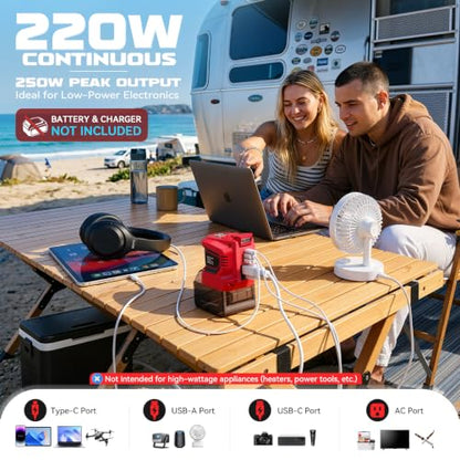 220W Power Inverter Compatible with Milwaukee 18V Battery