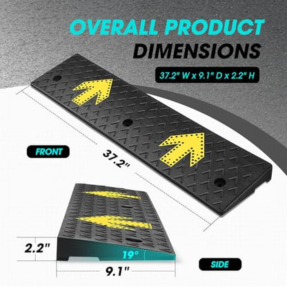 2pcs 2.2" Rise Rubber Arrow Curb Ramp Heavy Duty Loading Driveway Ramps Threshold Ramp 37.2" W x 9.1" D x 2.2" H for Loading Dock