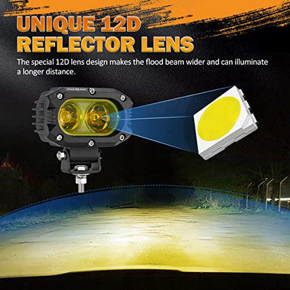 R4 Series 4 Inch LED Amber Pod 60W Driving Flood Beam Square Light (2 Count)