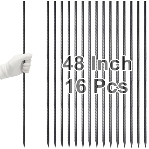 Straight Rebar Stakes 48 Inch Ground Concrete Form Stakes Heavy Duty (16 Count)