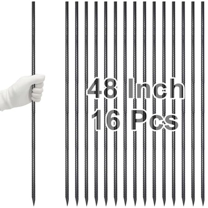 Straight Rebar Stakes 48 Inch Ground Concrete Form Stakes Heavy Duty (16 Count)