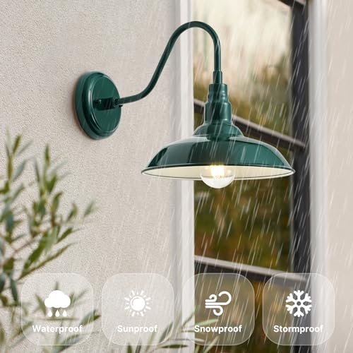 10‘’ Dome Outdoor Gooseneck Barn Light Fixture with Wall Mount