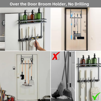 Over the Door Heavy Duty Metal Broom & Mop Holder