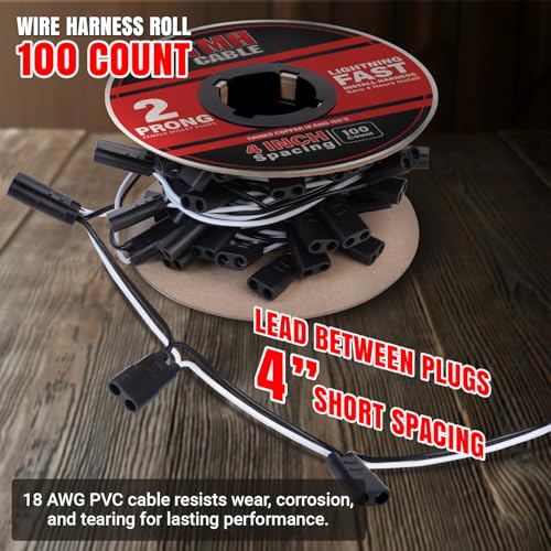 100 Count 2 Prong Wire Harness Roll Double Female Bullet Plug 18 Gauge