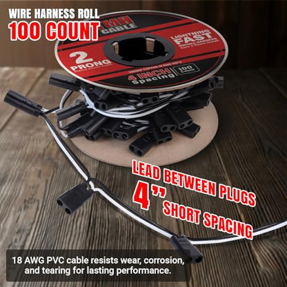 100 Count 2 Prong Wire Harness Roll Double Female Bullet Plug 18 Gauge