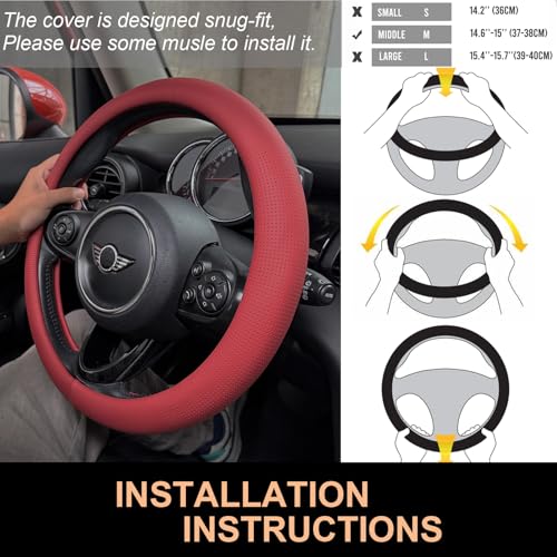 Nappa Leather Steering Wheel Cover Universal 15 Inch