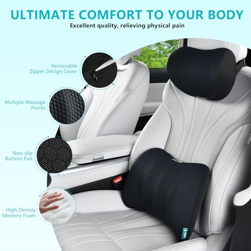 Lumbar Support with Car headrest Back Pillow for Chair Headrest Pillow with Gel Memory Foam Massage Point Memory Foam Back Pillow for Office Chair