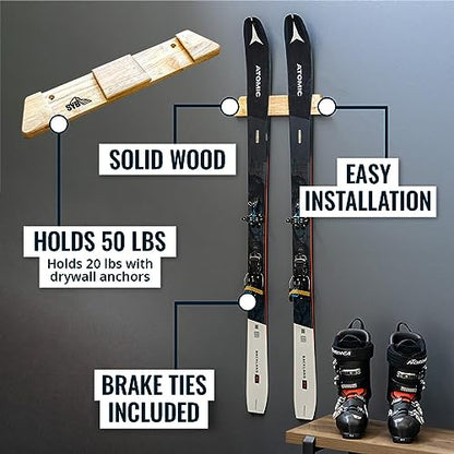 Horizontal Wood Ski Rack Wall Mount