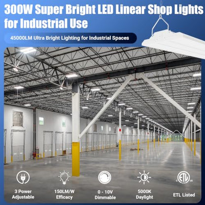 4-Pack 300W/240W/200W LED Linear Shop Lights, 0-10V Dimmable 5000K