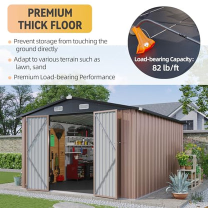 10x12FT Shed with Floor Galvanized Steel Outdoor Storage Shed