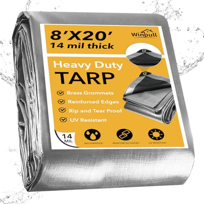 Heavy Duty Tarp 14 Mil Tarp Waterproof Silver 8x20 FT
