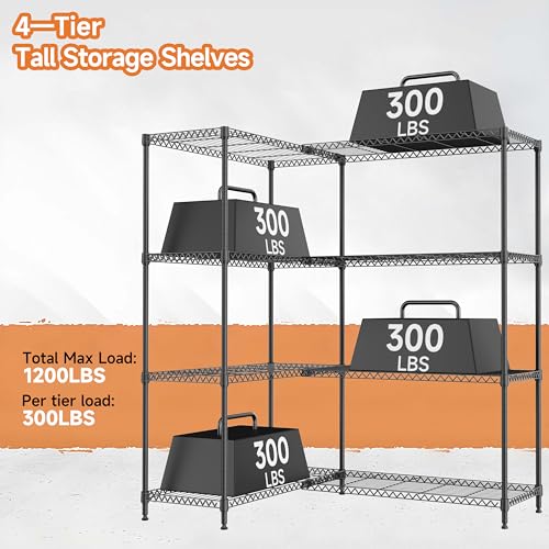 4 Tiers Storage Shelves Load 1200LBS