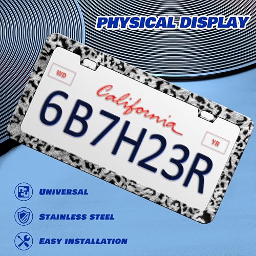 Grey Black Leopard Print License Plate Frame Cheetah License Plate Frames