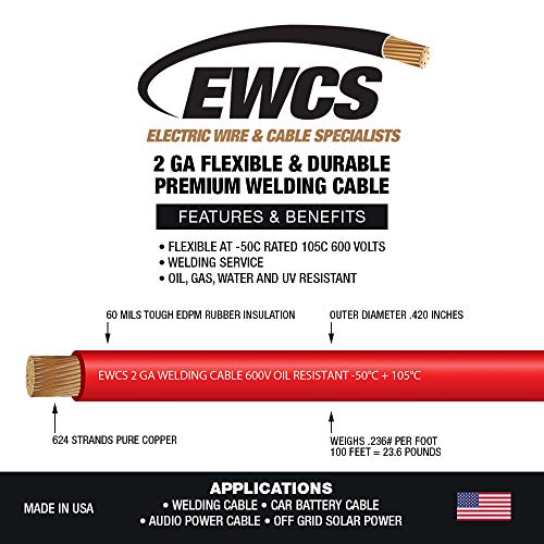2 Gauge Premium Extra Flexible Welding Cable 600 Volt