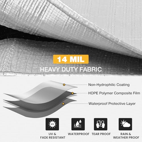 Heavy Duty Tarp 14 Mil Tarp Waterproof Silver 20x30 FT