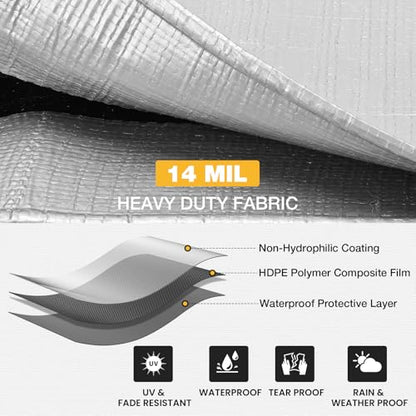 Heavy Duty Tarp 14 Mil Tarp Waterproof Silver 20x30 FT