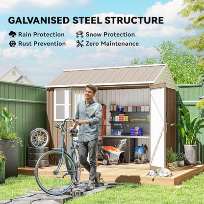 8' x 6' Outdoor Storage Shed Metal Garden Shed Window Brown