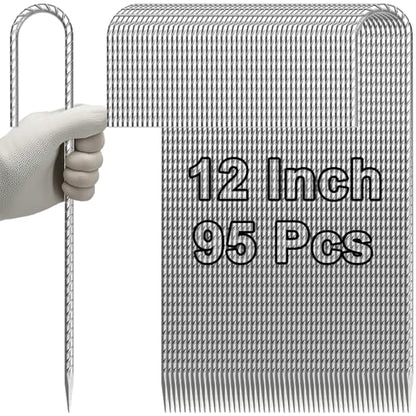 Rebar-Stakes-12-Inch J Hook Galvanized Garden Tent Stakes Heavy Duty (95 Count)