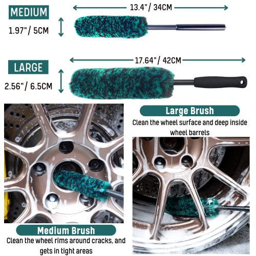 Professional 4 Pack Long Handle Wheel Brush Kit for Cleaning Wheel and Tire
