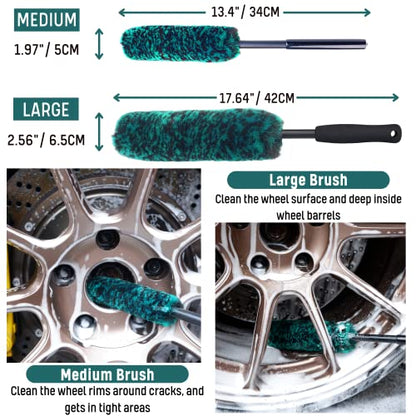 Professional 4 Pack Long Handle Wheel Brush Kit for Cleaning Wheel and Tire