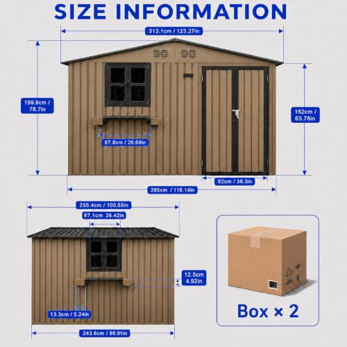10x8 FT Outdoor Storage Shed with 2 Clear Windows