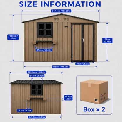 10x8 FT Outdoor Storage Shed with 2 Clear Windows