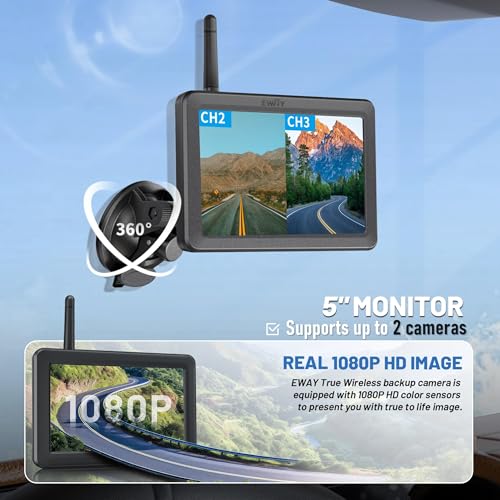 Wireless WiFi Magnetic Hitch Backup Camera 1080P HD Rechargeable Battery Powered No Wiring Rear View Reverse Monitoring Camera for Car Truck Pickup RV Camper 5th Wheel Horse Trailer Boat Trailer