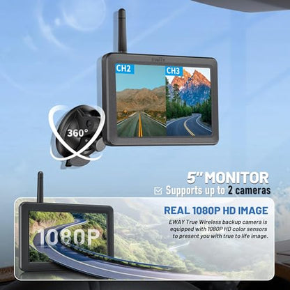 Wireless WiFi Magnetic Hitch Backup Camera 1080P HD Rechargeable Battery Powered No Wiring Rear View Reverse Monitoring Camera for Car Truck Pickup RV Camper 5th Wheel Horse Trailer Boat Trailer