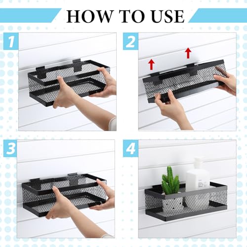 4 Pcs Black Slatwall Baskets 4 Size Metal Mesh Wire Basket for Slatwall Panels Ventilated Wall Mounted Hanging Accessories for Home Garage Retail Store Display (4 Count)