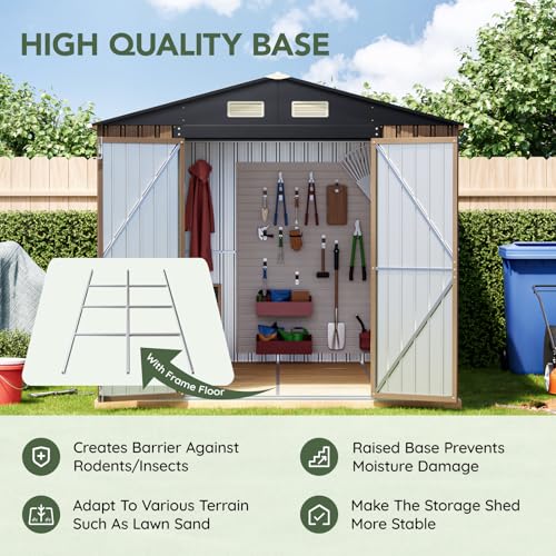 10 x 8 FT Storage Shed with Floor Frame for Backyard
