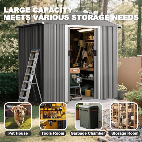 6 x 4 FT Outdoor Storage Shed with Sliding Doors
