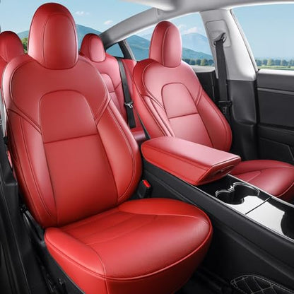 Tesla Model 3 Car Seat Covers Nappa Leather Car Interior Seat Airbag Compatible Cushion Cover Full Set Custom Fit 2023 2022 2021 2020 2019 2018 (10 Count)
