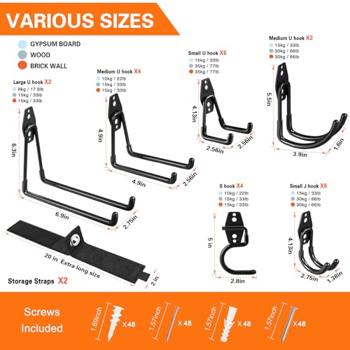 26 Pack Garage Hooks Heavy Duty Utility Steel with Anti