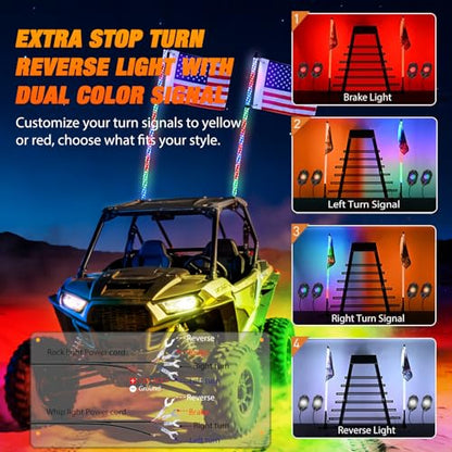 RGB LED Whip Light 2PCS 3FT with 4 Rock Lights Combo