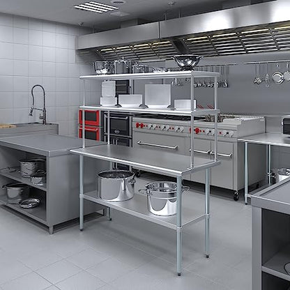 Stainless Steel Work Table Double Tier Overshelf