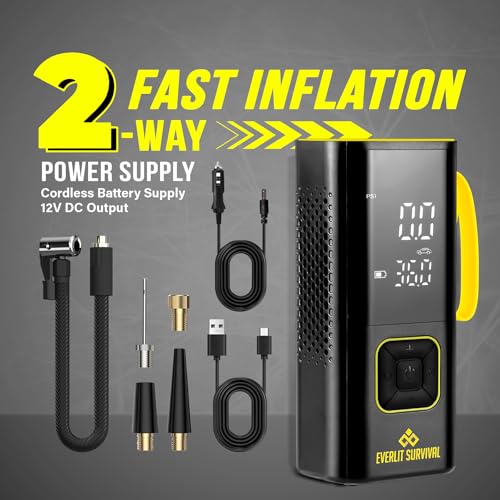 All-in-One Tire Repair Kit with Air Compressor – 150 PSI Portable Cordless Tire Inflator & Plug Kit – Flat Tire Emergency Roadside Kit for Car, SUV, Truck & Motorcycle Fast Repair & Inflation