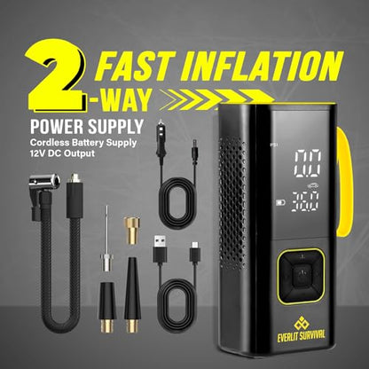 All-in-One Tire Repair Kit with Air Compressor – 150 PSI Portable Cordless Tire Inflator & Plug Kit – Flat Tire Emergency Roadside Kit for Car, SUV, Truck & Motorcycle Fast Repair & Inflation