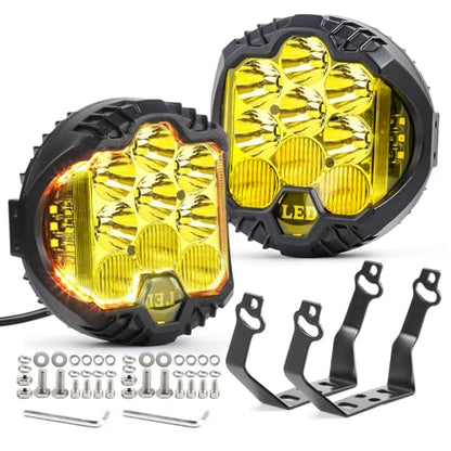 7 Inch Pair Amber Round LED Offroad Lights 90W Amber Yellow Off Road Light Fog Lights Driving lightsWaterproof Light Pods for Pickup Trucks 4x4 SUV ATV UTV (2 Count)