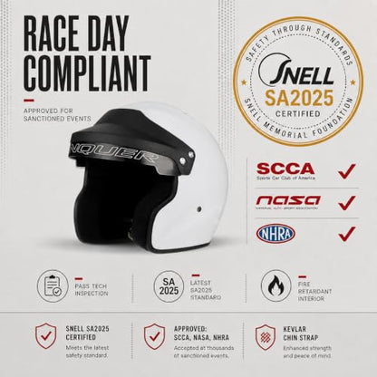 Snell SA2025 Approved Open Face Auto Racing Race Car Helmet