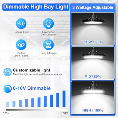 6 Pack 500W LED High Bay Light 70000LM ETL Listed Industrial Grade UFO Light Dimmable IP65 Waterproof 5000K Commercial Bay Lighting for Warehouse Garage Factory 110V 120V (6 Count)