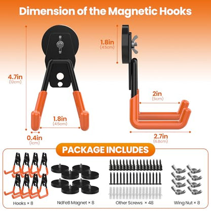 8 Pack Large Heavy Duty Magnetic Hook Extra Strong Magnetic Garage Hooks Big NdFeB Industrial Magnet Hooks Magnetic Utility Storage Holder Organization with Anti (8 Count)