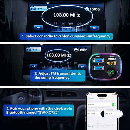 Bluetooth 5.4 FM Transmitter Car Adapter 48W
