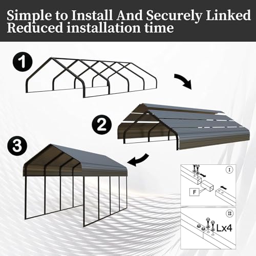 20x20 FT Heavy Duty Metal Carport with Galvanized Steel Roof & Frame