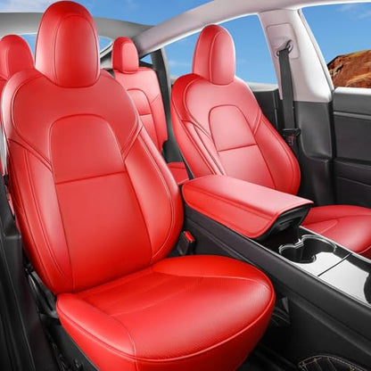 Tesla Model Y Car Seat Covers Nappa Leather Car Interior Seat Airbag Compatible Cushion Cover Full Set Custom Fit 2024 2023 2022 2021 2020 (11 Count)