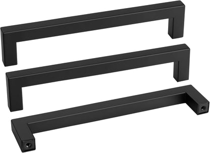 goldenwarm 150Pack 8INCH Matte Black Cabinet Pulls Kitchen Hardware, 204mm Square Bar Pulls for Cabinets Hardware, Black Drawer Pulls 8-1/2in Overall Length