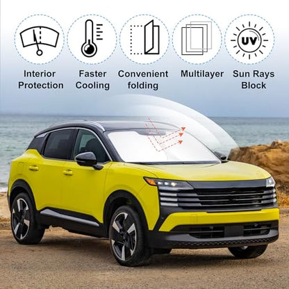 Sun Shade for Nissan Kicks 2025 2026 Accessories Windshield Sun Shade Window Shade UV Rays Protection Sun Visor Cover with Steering Wheel Sunshade Storage Bag