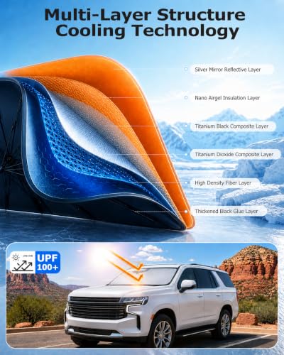 2026 Upgraded] Weektic Windshield Sun Shade Umbrella for Tahoe