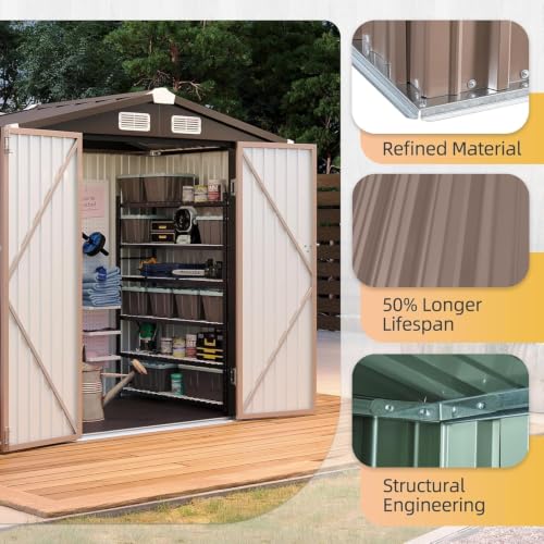 6x4FT Shed with Floor Galvanized Steel Outdoor Storage Shed
